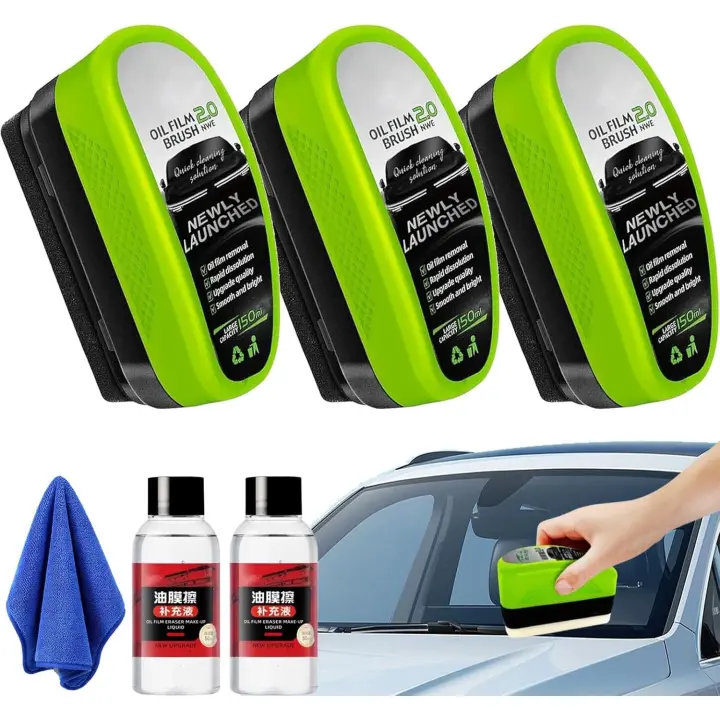 Limpiador de vidrios Boministore, limpiador de autos Boministore, cepillo limpiador de película de aceite para ventanas de auto, tabla limpiadora de vidrios para parabrisas, desengrasante y abrillantador de parabrisas (paquete de 3 A) - 1