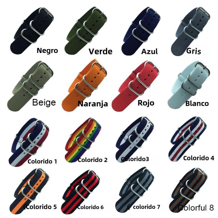 Correa De Reloj De Nylon 18mm 20mm 22mm 24mm Estilo Militar Deportiva Transpirable Con 5 Anillos Banda De Pulsera Para Hombres Y Mujeres