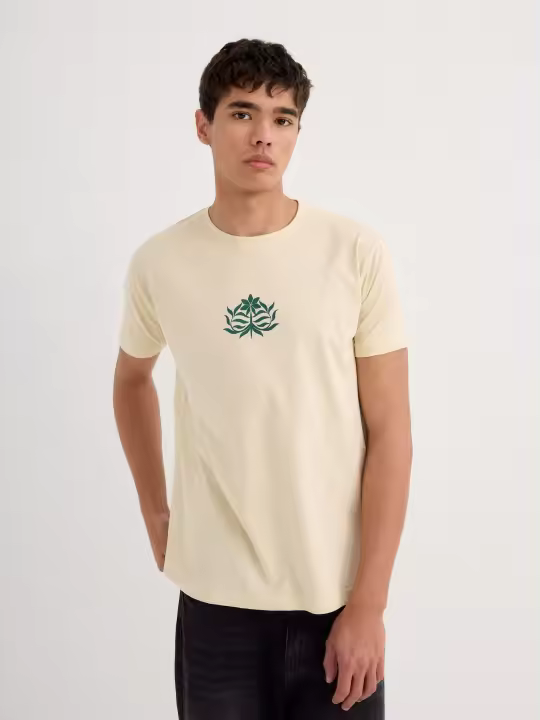 Camiseta de algodón con diseño botánico, manga corta, cuello redondo y estampado decorativo INSIDE - 1