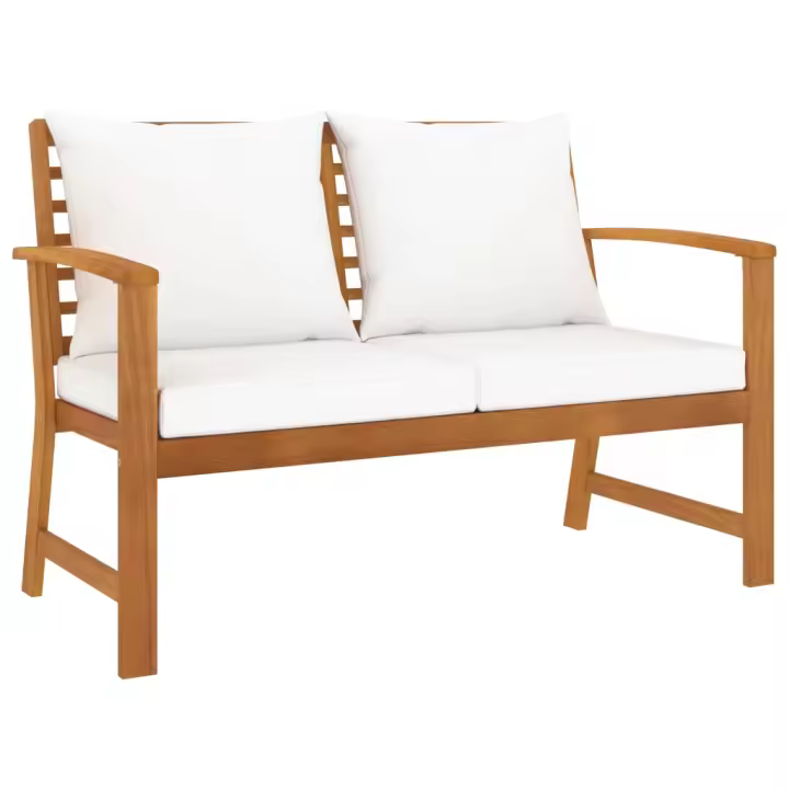 vidaXL Banco de jardín 120 cm cojines oscuro madera acacia maciza en color Gris/Crema | acolchados duraderos para sofás de jardín terraza exterior - 1