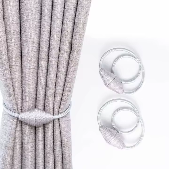 Lot de 2 Embrasses de Rideaux 46cm Retenues de Draperie Tissée Boucle de Rideau Décorative pour Maison Bureau Gris - 1