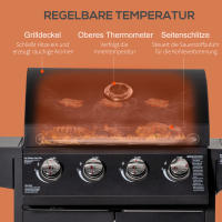 Barbacoa de gas con 3 quemadores, 3 kW Cadda one, Carro de barbacoa Móvil, Red de Parrilla, Mesa lateral, 132,4 cm x 55 cm x 109 cm - details 1