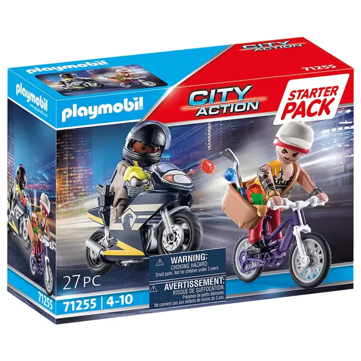 Playmobil Starter Pack - Fuerzas Especiales de Policía con Moto y Ladrón en Bici 71255, Tienda con Licencia Oficial - 1
