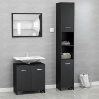 vidaXL Set de muebles de baño 3 pzas madera contrachapada en color Gris sonoma/Negro/Blanco brillante y más | almacenamiento funcional diseño moderno para baño dormitorio sala - details 1