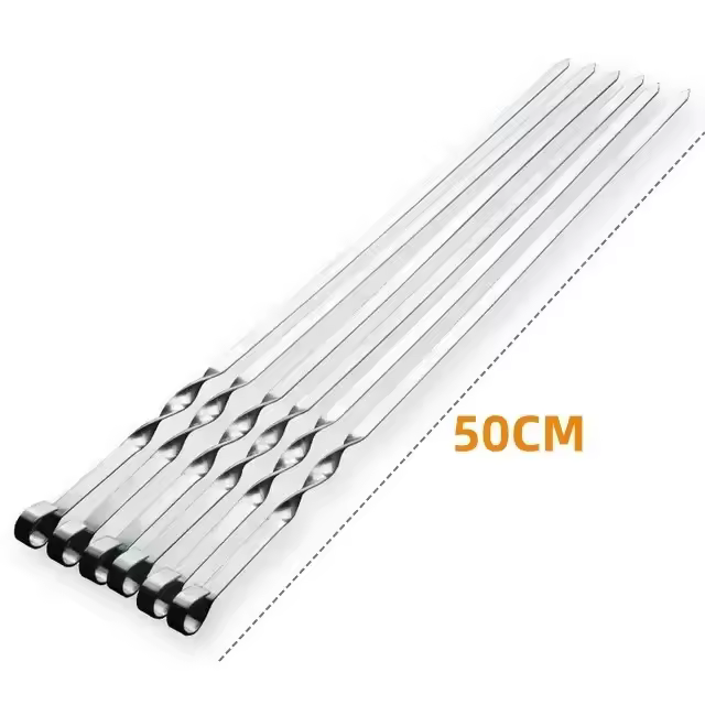 6Pcs Palillos De Barbacoa De Acero Inoxidable 50cm Anchos Para Barbacoa Herramientas De Camping Al Aire Libre Utensilios De Cocina Accesorios Para Picnics - 1