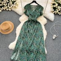 Vestido Bohemio De Verano Para Mujer Estampado Floral Vintage V-Neck A-Line Midi Con Abertura Elegante Ropa Casual Female - details 20