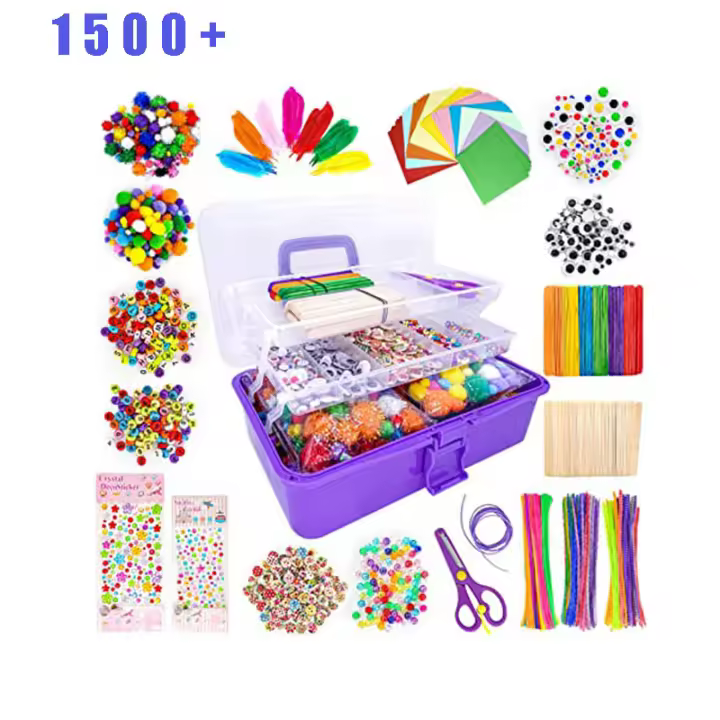Juego de Manualidades DIY para Niños, Caja Ajustable y Portátil, Incluye Palitos de Chenilla Coloridos y brillantes, más de 1500 Piezas - 1