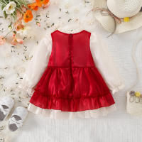 Vestido Lolita Para Bebé Niña 0-3 Años Con Doble Encaje Y Lazo Falso Dos Piezas Estilo Princesa Dulce Para Fiesta De Cumpleaños Primavera Otoño Material Algodón Y Poliéster Silueta A-line Manga Completa Longitud De Rodilla - details 2