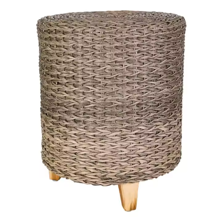 WANDERLUST DECO Taburete de Polirratán Gris D40x48h Cm Resistente a la Intemperie - 1