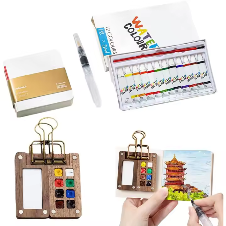 Juego de viaje de acuarela para artistas de bolsillo, minikit de viaje con paleta de pintura, juego de pintura de acuarela, juego de viaje de Pocketartist, minijuego de viaje de acuarela portátil - 1