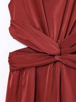 Vestidos Midi Elegantes De Verano Para Mujer 2025 Estilo Vintage De Satén Sólido Con Pliegues Y Salidas Hollow out Vestimenta Urbanita - details 5