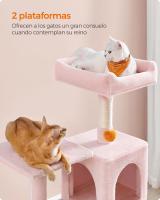 Árbol para gatos de 143 cm, torre con rascadores, plataformas, cueva, hamaca, pompones y tela de felpa en varios colores, multinivel para el entretenimiento felino - details 14