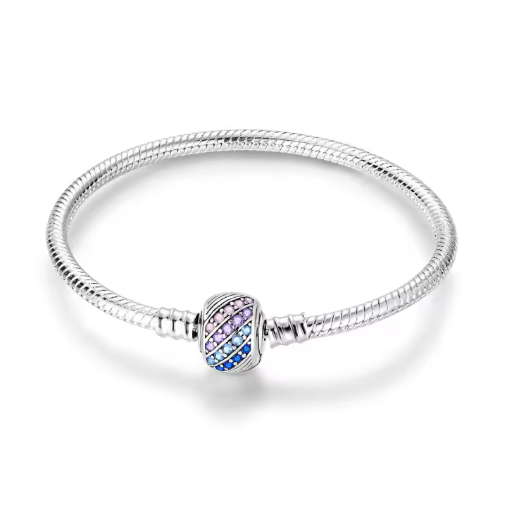 Pulsera De Plata 925 Para Mujer Con Cierre Original Y Cadena De Serpiente Adecuada Para Colgar Charm Brillo Zirconia Clásica Para Fiestas - 1