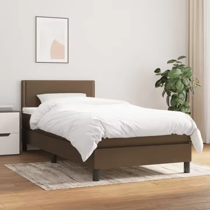 vidaXL Cama box spring con colchón tela marrón oscuro 100x200 cm - 1