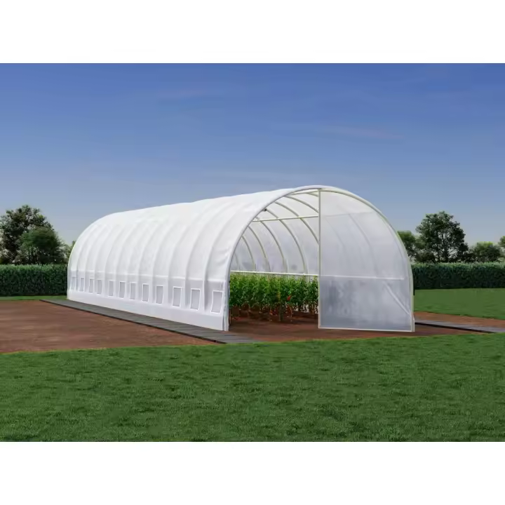 Vente-unique - Invernadero tipo túnel con estructura de acero galvanizado y puerta 36 m² - L300 x l1200 x Alt. 200 cm - Blanco - ALOCASIA - 1