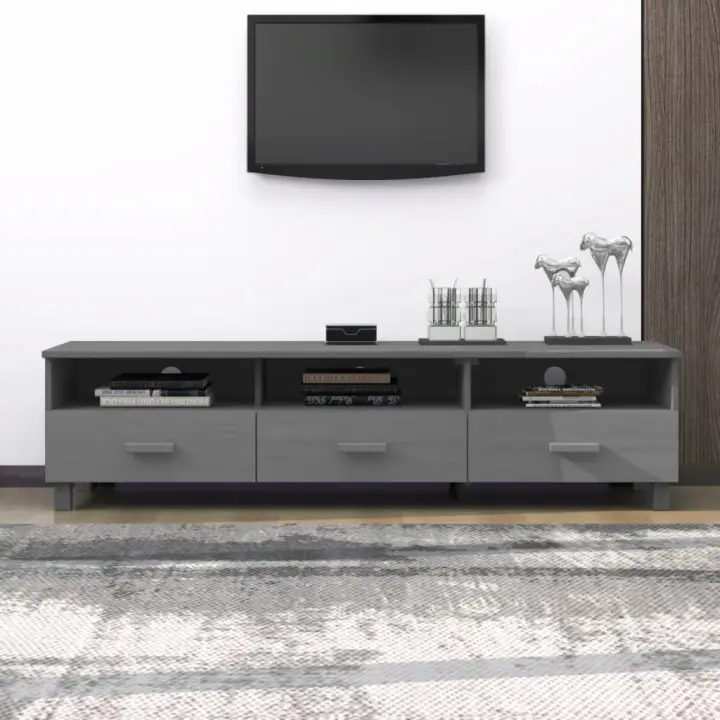 Mueble de TV HAMAR madera maciza pino gris oscuro 158x40x40 cm - 1