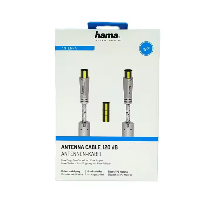 HAMA Cable de Antena - Intensidad 120 Db - Blanco - Puntas Chapadas en Oro - 1