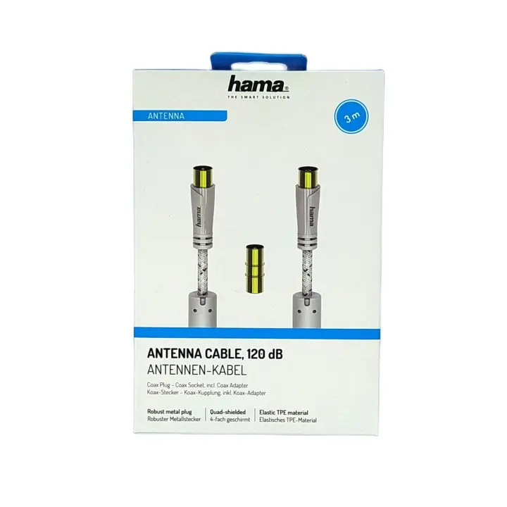 HAMA Cable de Antena - Intensidad 120 Db - Blanco - Puntas Chapadas en Oro - 1