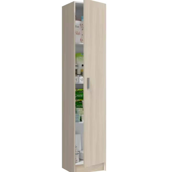 Armario auxiliar de 1 puerta con 3 estantes regulables. Compacto, funcional y reversible. Medidas: 180x37x37 cm. Acabado blanco, resistente y fácil de combinar. - 1