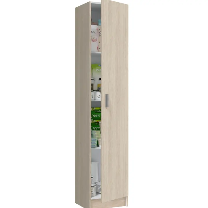 Armario auxiliar de 1 puerta con 3 estantes regulables. Compacto, funcional y reversible. Medidas: 180x37x37 cm. Acabado blanco, resistente y fácil de combinar. - 1