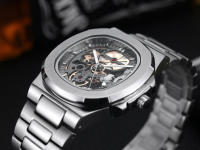 Reloj Mecánico Para Hombre Resistente Al Agua De Acero Inoxidable Con Reserva De Energía Y Movimiento Automático Skeleton Cuadrado Regalo - details 4