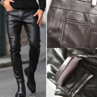 Pantalones De Cuero Para Hombre Estilo Callejero PU Cuero Pantalones Motociclista Primavera Otoño Cintura Elástica Moda 2023 - details 1