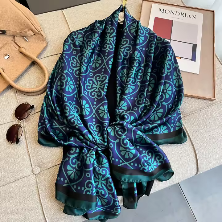 Pañuelo De Seda Lujo Para Mujer 180x90cm Esponjoso Y Suave Para Verano Bolero De Playa Estilo Bandana Fashion Para Damas - 1