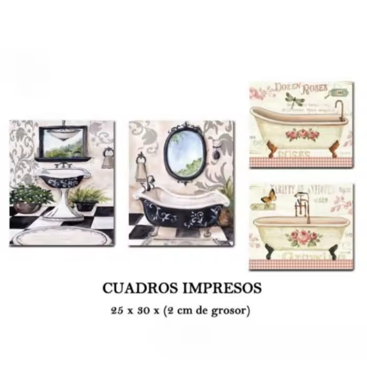 ARISE SHOP-Cuadro Impreso de lienzo"flor bañera inodoro",Lienzo decorativo con diseño de cactus,juego de 4 cuadros decoración baño,sala de estar,dormitorio,Lienzo decorativo para pared,25 x 30 x(2 cm de grosor) - 1
