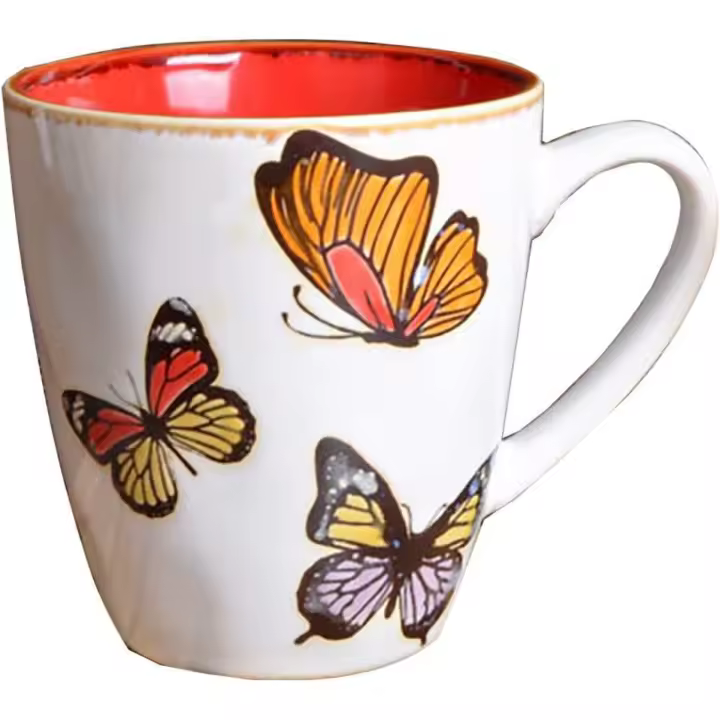 Taza de café de cerámica para mujer con diseño de mariposa pintada a mano - 1