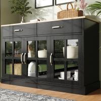 Gabinete de Cocina (120 × 40 × 84cm), Gabinete para Destink, Gabinete para Cocina, Comedor y Sala de Estar, Aparador Moderno, Gabinete Lateral with Espacio de Almacenamiento, vintage de Gabinete de Vidrio, Antiinclination, Negro - details 4