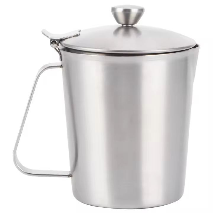 Taza de café con leche espesa de acero inoxidable 304, taza medidora, jarra para espumar leche con tapa de escala, 500 ml con tapa - 1