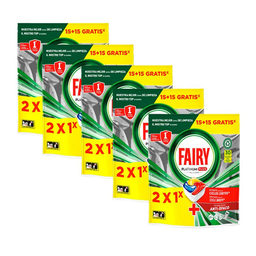 Fairy | Platinum Plus Cápsulas De Lavavajillas Todo En Uno Limón 5 Unidades de 15+15