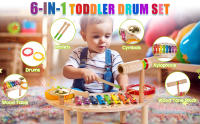Juego de Batería de Madera para Niños – Instrumentos Musicales de Percusión Todo en 1 con Tambores, Platillos y Accesorios – Juguete Educativo Musical Montessori para Principiantes de 1 a 6 Años – Regalo Ideal para Niños y Niñas - details 0
