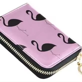 Tarjetero RFID con silueta de flamenco negro, monedero de cuero para mujer con cremallera, perfecto para viajes, negocios y compras. - 1