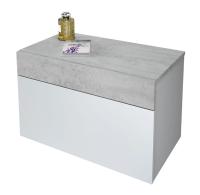 TEKKAN Cabezal para Cama 135/150 cm + 2 Mesitas de Noche con Cajón, Estructura de Tablero Melaminizado, Patas ABS Ocultas, Herraje Metálico para Fijación y Guías Correderas Extraíbles, Acabado en Blanco Artik y Cemento - details 3