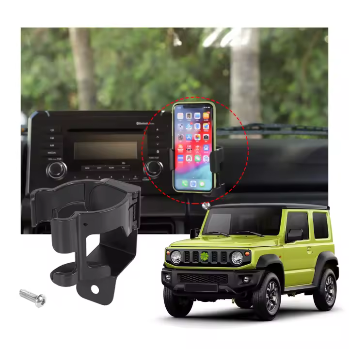 Soporte De Taza Para Teléfono Para Suzuki Jimny JB64 JB74W 2019-2022 Montaje En Vehículo Multifuncional Soporte De Bebida Negro Ligero Y Resistente Al Rusticismo - 1