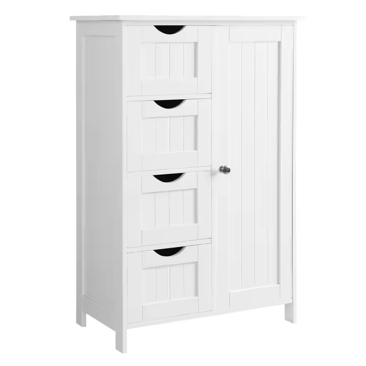 Armario de baño, mueble de baño estrecho, cómoda de baño, cajonera con 4 cajones, armario con puerta, estante ajustable, 30x55x82 cm - 1