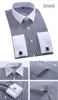 Camisa Larga De Cuello Alto Para Hombre Con Mangas Largas Y Faldones Franceses Para Primavera Otoño Negocios Sociales Banquetes Color Sólido Rayas Cómodo 6XL - details 3