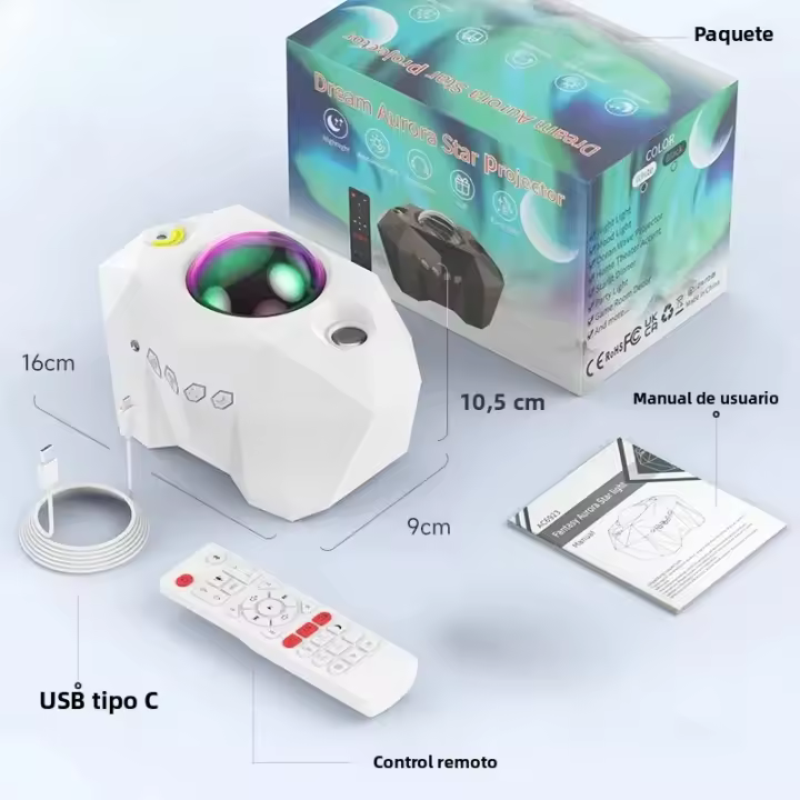 Proyector De Estrellas Aurora Para Decoración De Dormitorio Luz Nocturna Con Música Bluetooth Luz De Noche Estelar Y Luna - 1