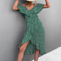 Vestido Maxi Bohemio Vintage Para Mujer Estilo Playa Con Estampado Floral Irregular De Hombro Solo Y Tirantes Medio Calf - details 8