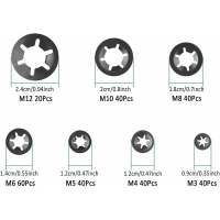 280 Piezas Arandelas de Seguridad Arandelas de Seguridad, Arandelas de Seguridad de Acero Arandelas de Seguridad Rápida M3 M4 M5 M6 M8 M10 M12, 7 Tamaños, Negro - details 0