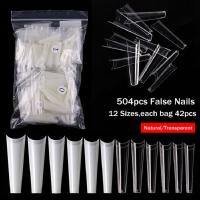 Uñas Postizas Acrílicas Naturales Y Transparentes 504pcs Tamaño C Curvo Estilo Francés Para Cubierta Media De Uñas Falsas - details 1