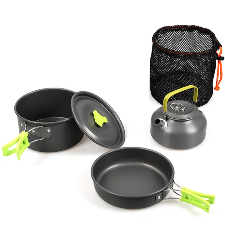 BIT Juego de utensilios de cocina para camping, juego de utensilios de cocina, ollas de picnic, utensilios de cocina, juego de vajilla de aluminio para 2-3 personas, camping, senderismo al aire libre, mochilero, picnic, barbacoa - 1