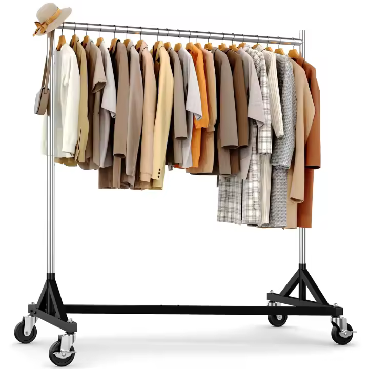 Perchero comercial con soporte en Z, capacidad de carga de 182 kg, barra resistente con ruedas, perchero ajustable para colgar - 1