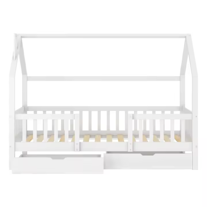 Casa de Pino Cama Infantil, 90x200 cm, sin Colon, Blanco - 1