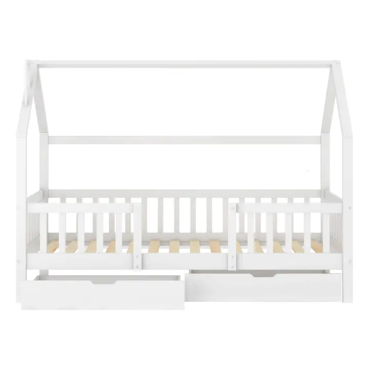 Cama Infantil de Pino Natural 90x200 cm - Blanco Elegant, Sin Barandilla Lateral, Certificación FSC y EN 716-1, Estilo Moderno Escandinavian, Transpirable Ideal para Verano, para Bebés y Niños Hasta 8 Años - 1