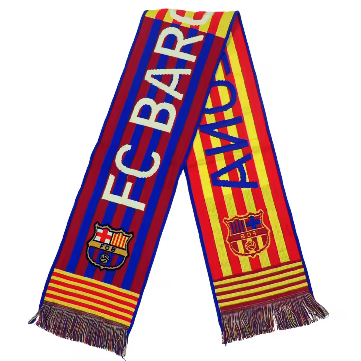 Bufandas FC Barcelona Blaugranas con Flecos Decorativos a Contraste 140x20 Cm - 1