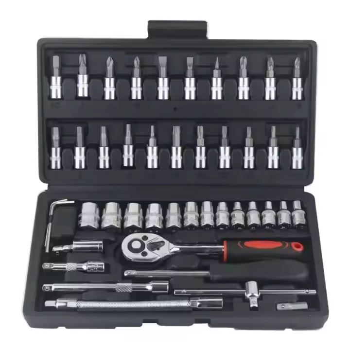 Kit de herramientas de reparación de automóviles de 46 piezas, juego de llaves de vaso de 1/4 de pulgada, llave dinamométrica de trinquete, juego de reparación de automóviles, herramienta mecánica - 1