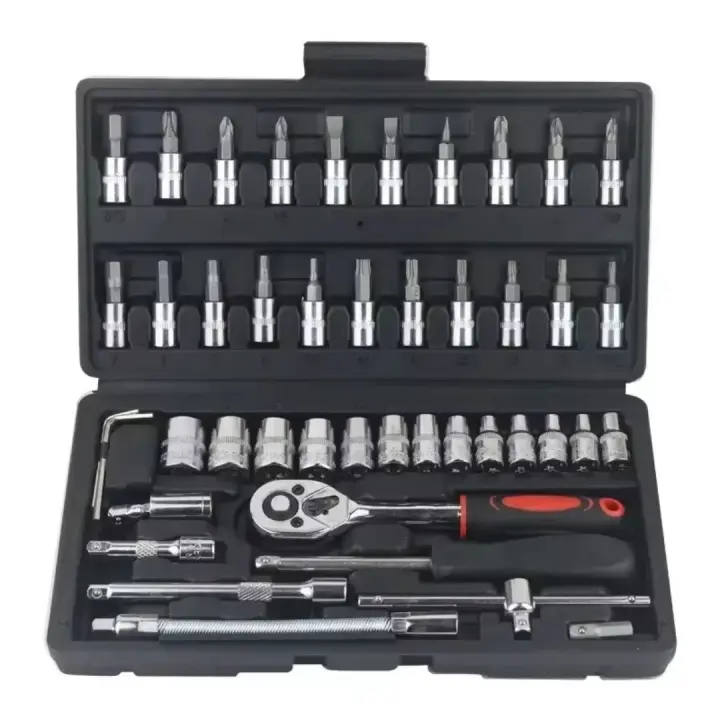Kit de herramientas de reparación de automóviles de 46 piezas, juego de llaves de vaso de 1/4 de pulgada, llave dinamométrica de trinquete, juego de reparación de automóviles, herramienta mecánica - 1