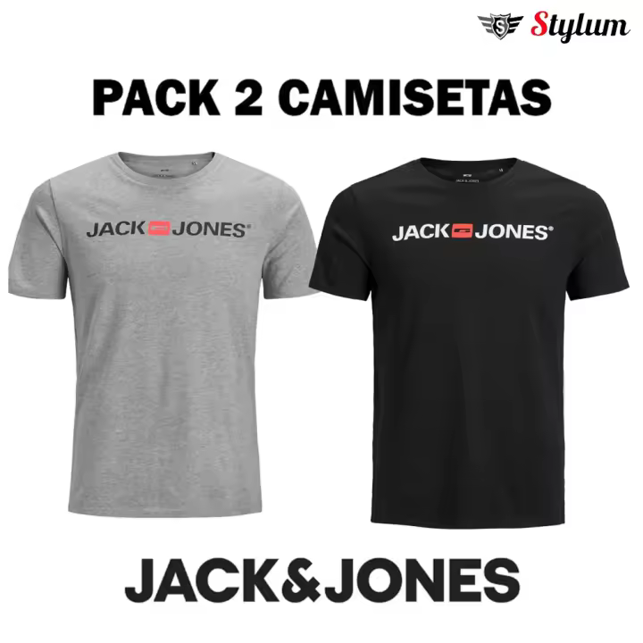Jack & Jones Hombre Pack 2 Camisetas Algodón De 160 grs ,Manga Corta , Logo estampado Primavera Verano Moda Casual Informal - 1